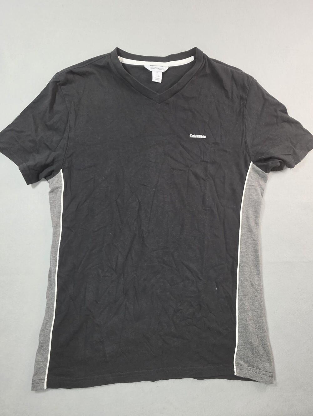 Calvin Klein Black V-Neck Short Sleeve Tee with Gray Side Panels